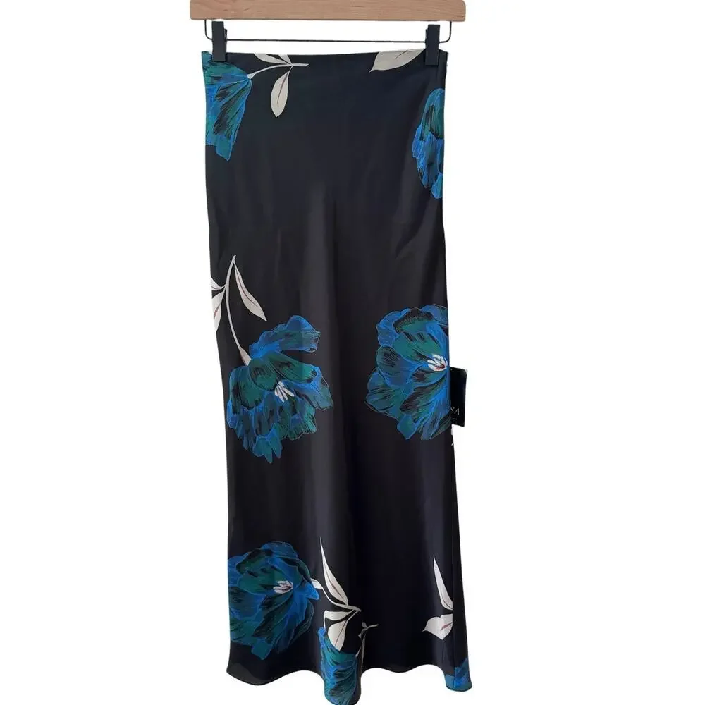 NWT MISA Los Angeles Fay Midi Skirt Nightshade Floral Black Size XS